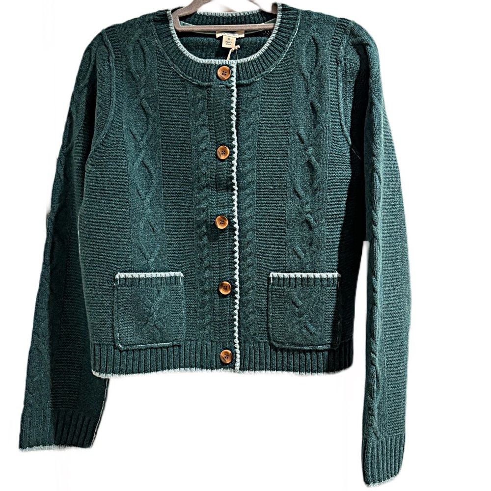 Sundance Women’s Sloane Merino Wool Cable Knit Cardigan Green, Sz SP NWT